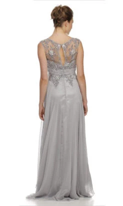 Juliet 552 Long Jewel Neckline Studded Bodice A-Line Gown(Jewel Neckline Studded Bodice A Line Silver Red Carpet Gown) -Discount Dress Shops 552ju silver bk 9ef94ec4 19d1 4057 9560 c50f196af7c5