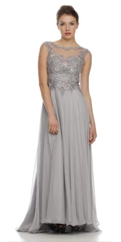 Juliet 552 Long Jewel Neckline Studded Bodice A-Line Gown(Jewel Neckline Studded Bodice A Line Silver Red Carpet Gown) -Discount Dress Shops 552ju silver 4d82b1f6 522d 4580 8315 745308436bdd