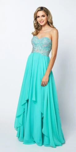 Juliet 553 Layered Strapless Sweetheart Neckline Prom Dress(Layered Strapless Sweetheart Neckline Jade Prom Dress)