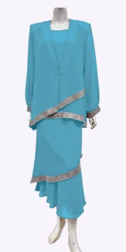 Hosanna 5532 Plus Size 3-Piece Set Tea Length Dress Outfit(Hosanna 5532 Plus Size 3 Piece Set Tea Length Dress Outfit) -Discount Dress Shops 5532 hosanna turquoise