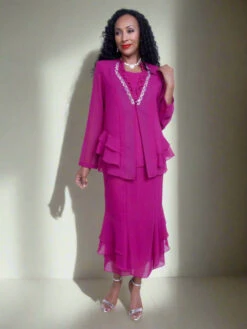 Hosanna 5555 Modest 3-Piece Set Ankle Length Dress(Hosanna 5555 Modest 3 Piece Set Ankle Length Dress) -Discount Dress Shops 5555 hosanna magenta