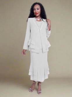 Hosanna 5555 Modest 3-Piece Set Ankle Length Dress(Hosanna 5555 Modest 3 Piece Set Ankle Length Dress) -Discount Dress Shops 5555 hosanna white