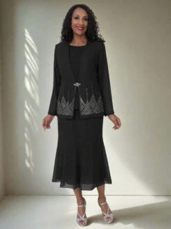 Hosanna 5556 Plus Size 3-Piece Outfit Set Tea Length Dress(Hosanna 5556 Plus Size 3 Piece Outfit Set Tea Length Dress) -Discount Dress Shops 5556 hosanna black