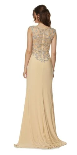 Juliet 597 Floor Length Formal Gown ITY Cap Sleeve Rhinestones(Floor Length Formal Gown Gold Ity Cap Sleeve Rhinestones) -Discount Dress Shops 597 juliet gold back 5cd816ff 2a23 435e b2d8 3f5eaec7cc40