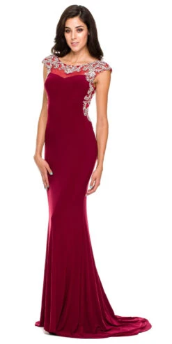 Juliet 597 Floor Length Formal Gown ITY Cap Sleeve Rhinestones(Floor Length Formal Gown Gold Ity Cap Sleeve Rhinestones) -Discount Dress Shops 597ju wine a80f4d03 e1f2 435c 99b7 9ff483b3ab23