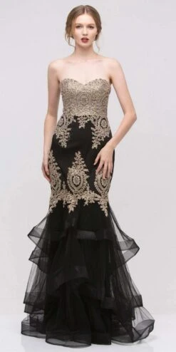 Eureka 6009 Strapless Embroidered Gown Layered Skirt Sweetheart Neck(Strapless Embroidered Prom Gown Layered Skirt Sweetheart Neck Blush Silver) -Discount Dress Shops 6009 eureka black dress 4f400339 0fde 40a2 bd26 fa443df446a0 1