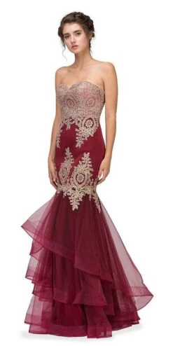 Eureka 6009 Strapless Embroidered Gown Layered Skirt Sweetheart Neck(Strapless Embroidered Prom Gown Layered Skirt Sweetheart Neck Blush Silver) -Discount Dress Shops 6009 eureka fashion burgundy 33878193 80b0 42b5 8fc0 f4f424fe4430 1