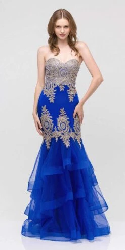 Eureka 6009 Strapless Embroidered Gown Layered Skirt Sweetheart Neck(Strapless Embroidered Prom Gown Layered Skirt Sweetheart Neck Blush Silver) -Discount Dress Shops 6009 eureka royal blue dress 3989235e a401 4cf5 93c4 0083b836e48b 1