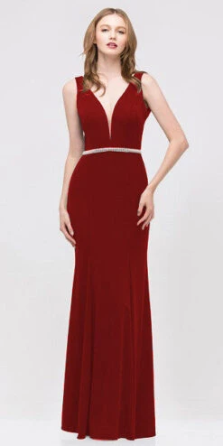 Eureka 6070 Fit And Flare Evening Gown Deep V-Neckline(Fit And Flare Formal Black Evening Gown Deep V Neckline) -Discount Dress Shops 6070 eureka burgundy dress