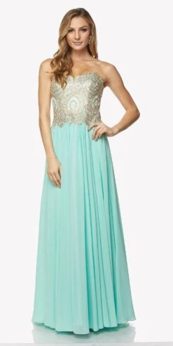 Juliet 608 Embroidered Bodice Long Formal Dress Lace Up Back(Light Jade Embroidered Bodice Long Formal Dress Lace Up Back)
