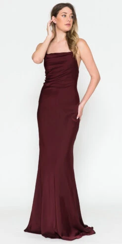 Amelia Couture 6111 Long Fitted Spaghetti Strap Cowl Neck Satin Gown(Amelia Couture 6111 Long Fitted Spaghetti Strap Cowl Neck Satin Gown) -Discount Dress Shops 6111WINE