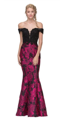 Eureka 6222 Off-the-Shoulder Floral Printed Gown(Off The Shoulder Floral Printed Prom Gown Black Hunter Green) -Discount Dress Shops 6222 eureka fashion fuchsia 6dbb3d2b 0072 446a 8674 2dfda69be49c