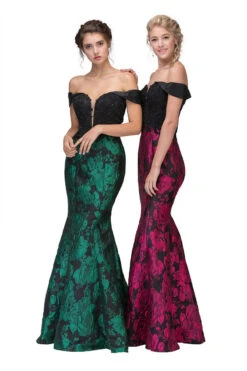 Eureka 6222 Off-the-Shoulder Floral Printed Gown(Off The Shoulder Floral Printed Prom Gown Black Hunter Green) -Discount Dress Shops 6222 eureka fashion group2 f36d0dd8 61d1 48bb bcb4 b8f206cfdb36