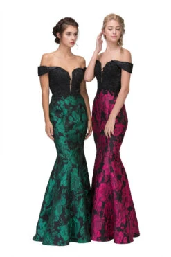 Eureka 6222 Off-the-Shoulder Floral Printed Gown(Off The Shoulder Floral Printed Prom Gown Black Hunter Green) -Discount Dress Shops 6222 eureka fashion group 4c45da13 e4d0 43bf 952d f5e72573868a