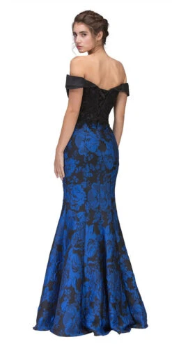 Eureka 6222 Off-the-Shoulder Floral Printed Gown(Off The Shoulder Floral Printed Prom Gown Black Hunter Green) -Discount Dress Shops 6222 eureka fashion royal blue back fc6d7964 be1d 40ff b80d a68777aeedea