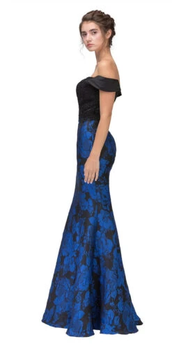 Eureka 6222 Off-the-Shoulder Floral Printed Gown(Off The Shoulder Floral Printed Prom Gown Black Hunter Green) -Discount Dress Shops 6222 eureka fashion royal blue side view d58adf71 8b83 4b6b ab79 464fad0dd1ae