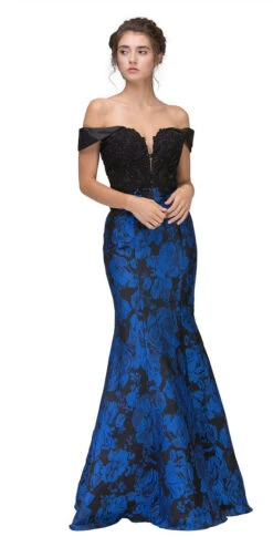 Eureka 6222 Off-the-Shoulder Floral Printed Gown(Off The Shoulder Floral Printed Prom Gown Black Hunter Green) -Discount Dress Shops 6222 eureka fashion royal blue a40d960b e054 44c6 8b9c e63e85ed1615