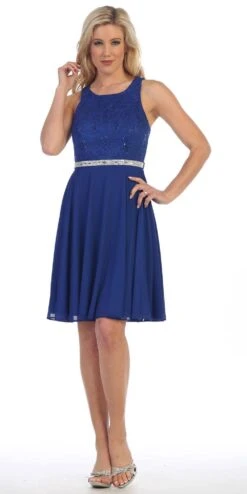 Celavie 6253 Scoop Neck Lace Top Knee-Length Cocktail Dress(Celavie 6253 Scoop Neck Lace Top Knee Length Cocktail Dress Royal Blue)