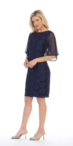 Celavie 6289 Sheer Flutter Sleeves Wedding Guest Dress(Sheer Flutter Sleeves Wedding Guest Dress Navy Blue) -Discount Dress Shops 6289 celavie navy blue left side