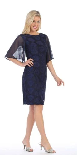 Celavie 6289 Sheer Flutter Sleeves Wedding Guest Dress(Sheer Flutter Sleeves Wedding Guest Dress Navy Blue) -Discount Dress Shops 6289 celavie navy blue right side