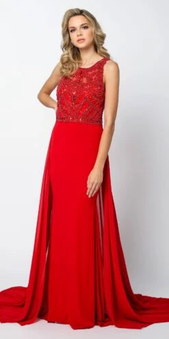 Juliet 628 Embellished Bodice Fit And Flare Prom Gown With Train(Juliet 628 Embellished Bodice Fit And Flare Prom Gown With Train Red)