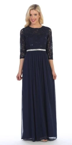 CLEARANCE - Celavie 6305L Three-Quarter Length Lace Sleeve Dress A-line (Size M)(Clearance Celavie 6305l Three Quarter Length Lace Sleeve Dress A Line Size M) 37 CLEARANCE - Celavie 6305L Three-Quarter Length Lace Sleeve Dress A-line (Size M)(Clearance Celavie 6305l Three Quarter Length Lace Sleeve Dress A Line Size M) -Discount Dress Shops 6305L celavie navy blue 1