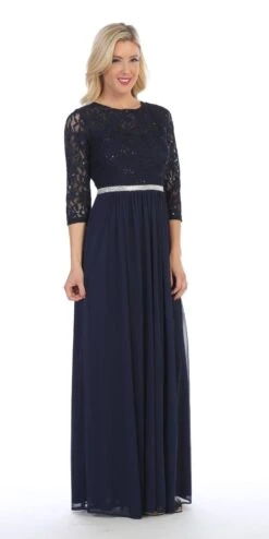 CLEARANCE - Celavie 6305L Three-Quarter Length Lace Sleeve Dress A-line (Size M)(Clearance Celavie 6305l Three Quarter Length Lace Sleeve Dress A Line Size M) 38 CLEARANCE - Celavie 6305L Three-Quarter Length Lace Sleeve Dress A-line (Size M)(Clearance Celavie 6305l Three Quarter Length Lace Sleeve Dress A Line Size M) -Discount Dress Shops 6305L celavie navy blue right side 1