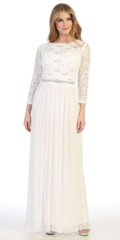 CLEARANCE - Celavie 6305L Three-Quarter Length Lace Sleeve Dress A-line (Size M)(Clearance Celavie 6305l Three Quarter Length Lace Sleeve Dress A Line Size M) 25 CLEARANCE - Celavie 6305L Three-Quarter Length Lace Sleeve Dress A-line (Size M)(Clearance Celavie 6305l Three Quarter Length Lace Sleeve Dress A Line Size M) -Discount Dress Shops 6305L celavie off white 1