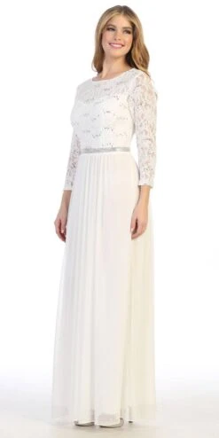 CLEARANCE - Celavie 6305L Three-Quarter Length Lace Sleeve Dress A-line (Size M)(Clearance Celavie 6305l Three Quarter Length Lace Sleeve Dress A Line Size M) 28 CLEARANCE - Celavie 6305L Three-Quarter Length Lace Sleeve Dress A-line (Size M)(Clearance Celavie 6305l Three Quarter Length Lace Sleeve Dress A Line Size M) -Discount Dress Shops 6305L celavie off white left side 1