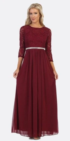 CLEARANCE - Celavie 6305L Three-Quarter Length Lace Sleeve Dress A-line (Size M)(Clearance Celavie 6305l Three Quarter Length Lace Sleeve Dress A Line Size M) 35 CLEARANCE - Celavie 6305L Three-Quarter Length Lace Sleeve Dress A-line (Size M)(Clearance Celavie 6305l Three Quarter Length Lace Sleeve Dress A Line Size M) -Discount Dress Shops 6305l celavie burgundy 1