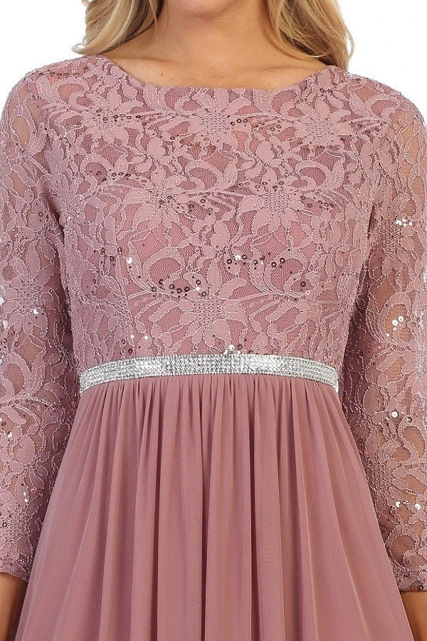Celavie 6305-L Three-Quarter Length Lace Sleeve Dress A-line(Mauve Quarter Sleeve Long Formal Dress A Line) 13 Celavie 6305-L Three-Quarter Length Lace Sleeve Dress A-line(Mauve Quarter Sleeve Long Formal Dress A Line) - Image 13