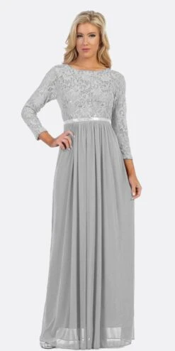 CLEARANCE - Celavie 6305L Three-Quarter Length Lace Sleeve Dress A-line (Size M)(Clearance Celavie 6305l Three Quarter Length Lace Sleeve Dress A Line Size M) 30 CLEARANCE - Celavie 6305L Three-Quarter Length Lace Sleeve Dress A-line (Size M)(Clearance Celavie 6305l Three Quarter Length Lace Sleeve Dress A Line Size M) -Discount Dress Shops 6305l celavie silver 1