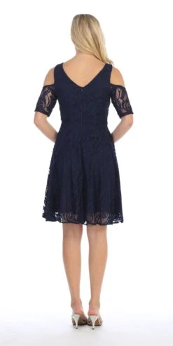 Celavie 6307 Lace A-Line Dress Cold Shoulder Short Sleeves(Burgundy Lace A Line Wedding Guest Dress Cold Shoulder Short Sleeves) -Discount Dress Shops 6307 celavie navy blue back 39f871f6 ab8c 490b b2f2 3817a7d20699