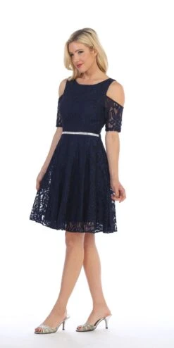 Celavie 6307 Lace A-Line Dress Cold Shoulder Short Sleeves(Burgundy Lace A Line Wedding Guest Dress Cold Shoulder Short Sleeves) -Discount Dress Shops 6307 celavie navy blue left side 81330a19 c305 4276 8985 393b6fad96fb