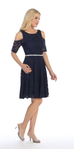 Celavie 6307 Lace A-Line Dress Cold Shoulder Short Sleeves(Burgundy Lace A Line Wedding Guest Dress Cold Shoulder Short Sleeves) -Discount Dress Shops 6307 celavie navy blue right side 01a80cb7 3506 4090 bd75 9795f5cf938a