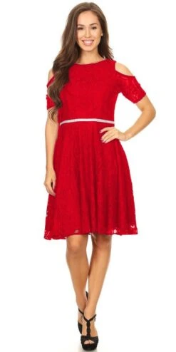 Celavie 6307 Lace A-Line Dress Cold Shoulder Short Sleeves(Burgundy Lace A Line Wedding Guest Dress Cold Shoulder Short Sleeves) -Discount Dress Shops 6307 celavie red db107765 8ba0 4ff9 b5d9 d7ebd2e49ddc