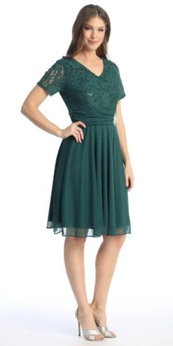 CLEARANCE - Celavie 6320S Knee Length Dress With Short Sleeves (Size L)(Clearance Celavie 6320s Knee Length Dress With Short Sleeves Size L) 19 CLEARANCE - Celavie 6320S Knee Length Dress With Short Sleeves (Size L)(Clearance Celavie 6320s Knee Length Dress With Short Sleeves Size L) -Discount Dress Shops 6320 SHGreen1 1