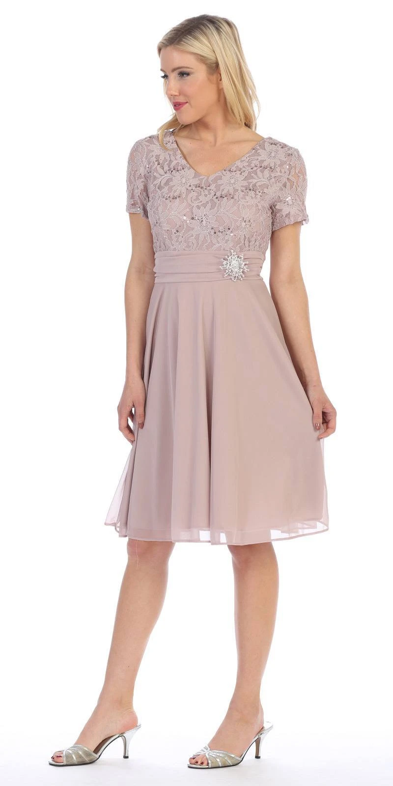 CLEARANCE - Celavie 6320S Knee Length Dress With Short Sleeves (Size L)(Clearance Celavie 6320s Knee Length Dress With Short Sleeves Size L) 1 CLEARANCE - Celavie 6320S Knee Length Dress With Short Sleeves (Size L)(Clearance Celavie 6320s Knee Length Dress With Short Sleeves Size L)