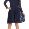 Celavie 6327 Scoop Neckline Long Sleeve A-Line Short Dress(Scoop Neckline Long Sleeve A Line Wedding Guest Short Dress Navy Blue)