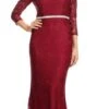Celavie 6343L Off-Shoulder Long Sleeved Lace Sheath Dress(Off Shoulder Long Sleeved Lace Formal Dress Burgundy)