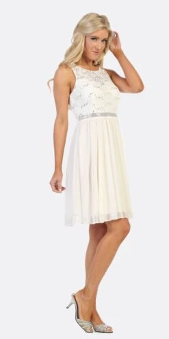 Celavie 6344S Short Sleeveless Party Lace/Chiffon Dress A-line(Silver Sleeveless Short Party Lace Dress A Line) -Discount Dress Shops 6344S celavie white side
