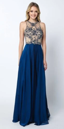Juliet 637 Sleeveless A-Line Rhinestone Embellished Gown(Juliet 637 Sleeveless A Line Rhinestone Embellished Prom Gown Navy Blue)