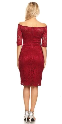 Celavie 6390S Knee Length Dress Off-Shoulder Mid Sleeve(Celavie 6390 Short Wedding Guest Dress Off Shoulder) -Discount Dress Shops 6390 celavie burgundy back