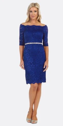 Celavie 6390S Knee Length Dress Off-Shoulder Mid Sleeve(Celavie 6390 Short Wedding Guest Dress Off Shoulder) -Discount Dress Shops 6390s celavie royal blue b4500036 b47c 47a7 afc1 79f36f0c644a