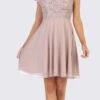 Celavie 6394-S Embellished Waist Short Dress Short Sleeves(Embellished Waist Short Wedding Guest Dress Mocha)