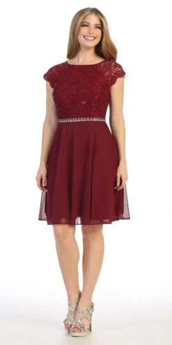 CLEARANCE - Celavie 6394-S Embellished Waist Short Sleeve Dress (Size 2XL)(Clearance Celavie 6394 S Embellished Waist Short Sleeve Dress Size 2xl)