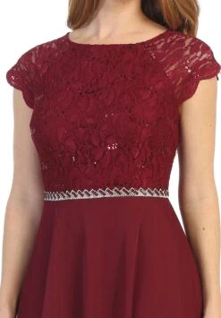 CLEARANCE - Celavie 6394-S Embellished Waist Short Sleeve Dress (Size 2XL)(Clearance Celavie 6394 S Embellished Waist Short Sleeve Dress Size 2xl) 7 CLEARANCE - Celavie 6394-S Embellished Waist Short Sleeve Dress (Size 2XL)(Clearance Celavie 6394 S Embellished Waist Short Sleeve Dress Size 2xl) -Discount Dress Shops 6394s celavie burgundy zoom 1