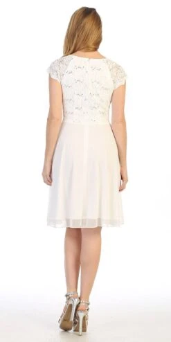 Celavie 6394-S Embellished Waist Short Dress Short Sleeves(Embellished Waist Short Wedding Guest Dress Mocha) -Discount Dress Shops 6394s celavie off white back