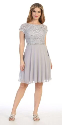 Celavie 6394-S Embellished Waist Short Dress Short Sleeves(Embellished Waist Short Wedding Guest Dress Mocha) -Discount Dress Shops 6394s celavie silver