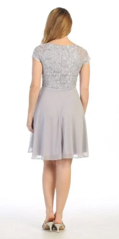 Celavie 6394-S Embellished Waist Short Dress Short Sleeves(Embellished Waist Short Wedding Guest Dress Mocha) -Discount Dress Shops 6394s celavie silver back